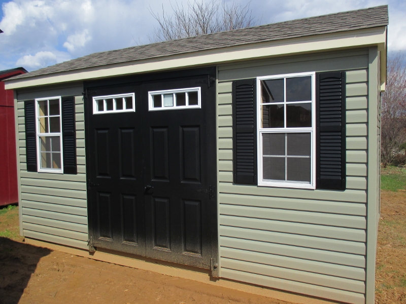 10x14 A-frame, Sage siding, Almond trim, Weatherwood roof, OPTIONAL BLACK TRANSOM DOORS, List price $3,205, DISPLAY MODEL $2,885 Chester Springs